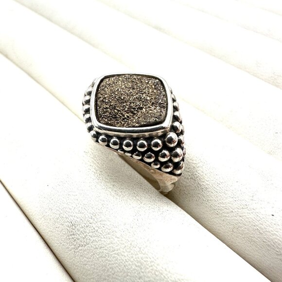 Michael Dawkins Ring Sterling Silver Druzy Quartz Caviar Design Size 9 - Picture 3 of 4